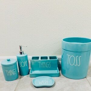 VHTF NEW Rae Dunn Tiffany Blue Bathroom Accessories Set Organizer storage